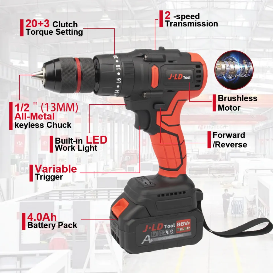 JLD 88VF Cordless Drill Heavy Duty 13MM CHUCK Cordless Impact