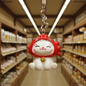 [COD] WEICHENG Cute Cartoon Lucky Cat Bead Keychain Kawaii Kitten Mobile Phone Chain Backpack Pendant Car Key Chain Accessories Gifts