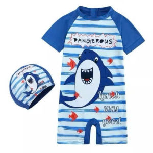 BK32 Đồ bơi liền thân bé trai kèm mũ họa tiết cá mậpkhủng longbikinibộ đồ đi biển bé trai 10-30kg