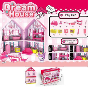 Kuromi Villa Playhouse Toys with Mini Simulation Furniture Pretend Play House Gift for Girls