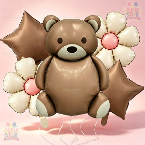 6pcs Retro Cream 32 Inch Number Balloon Set with Star and Flower Foil Balloons Party Decorations for Kids Adults Birthday Baby Shower Anniversary Party Decor Supplies