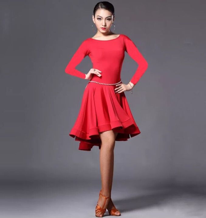 Long Short Sleeve Latin Dance One Piece Dress For Women Ballroom