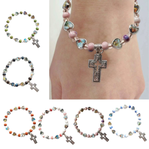 Hạt chéo vòng tay vòng tay đính hạt phụ nữ co giãn Yoga Mặt dây chuyền chữ thập Vòng tay món quà hoàn hảo cho nam nữ cô gái