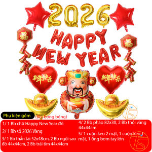 Set bong bóng Happy New Year 2026 - Bộ phụ kiện trang trí mừng năm mới tiệc countdown giao thừa mừng tết - Bong bóng thần tài