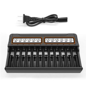 Battery Charger 18650 Charger 12 Slots Aa.Aaa Nickel Metal Hydride/Lithium Battery Smart Universal Charger with Display US-Plug High Quality Battery Universal Charger