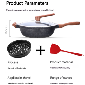 (Send High Quality Food Steamer) Natural Stone Frying Pan Die Cast Aluminium Induction Non-Stick Pot Bowl Pan Cookware Tool (32cm)
