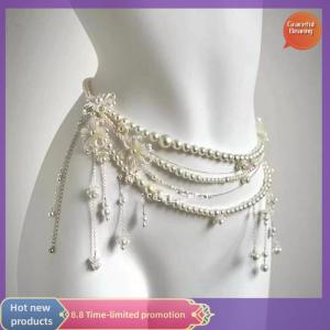 Graceful Fashionable Multi-layer Flower Tassel Waist Chain Retro Pearl Waist Chain For Women Girls Body Chain Clothing Accessories Gifts