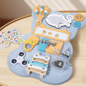 Wooden Montessori Busy Board/Activity Board with White Board