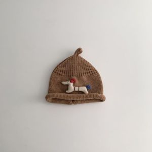 CHUN053634 Thiết kế ấm áp Mũ len đan Chất liệu dệt Mềm mại co giãn Mũ chó Dachshund hoạt hình Mềm mại Đỉnh nhọn Mũ chóp nhọn cho trẻ sơ sinh Dành cho các bé trai