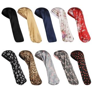 1Pc High Elastic Long Satin Bonnet Sleep Hats Wrap Cover Hair Band Night Cap Hair Care Bonnet Nightcap For Women Men Chemo Cap