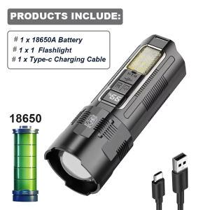 New Super Bright LED Flashlight 300M Long Focus Type-C Rechargeable Flashlight Portable Spotlight 18650 Battery Light Mobile Power Bank Camping Fishing Long Distance Lighting Flashlight