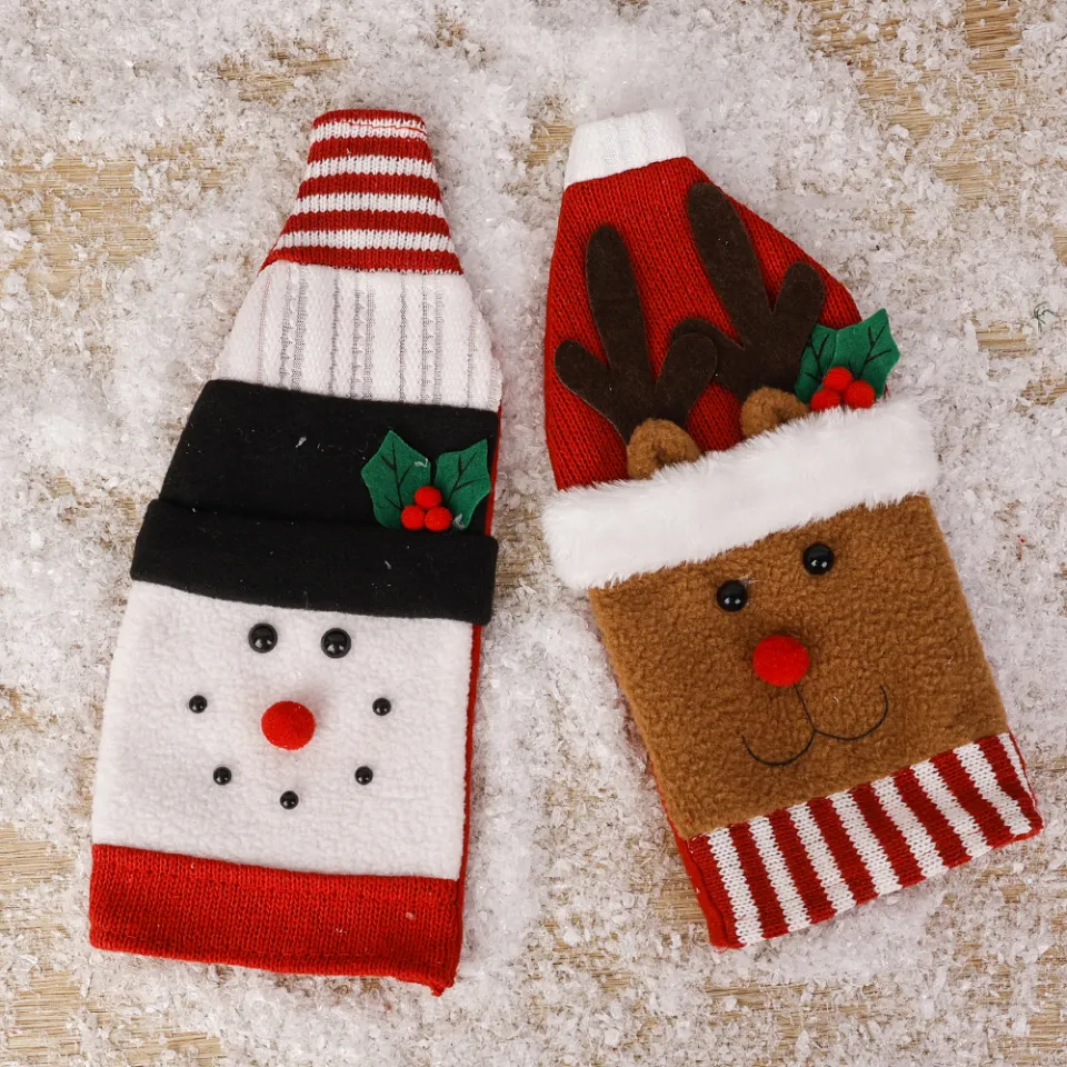 Merry Christmas】Christmas Decoration Bottle Cover Sweater Hat