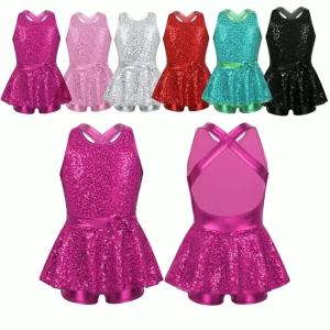 Kids Girls Ballet Shorty Unitard Dress Shiny Sequin Gymnastics Leotard Jazz Modern Dance Tap Costume Child Performance Dancewear2026