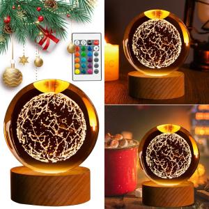 3D ดวงจันทร์กาแล็คซี่ลูกโลกไฟกลางคืนใหญ่3D กาแล็คซี่ลูกบอลคริสตัลไฟกลางคืนเปลี่ยนสีได้16สีโคมไฟตั้งโต๊ะขนาดเล็กลูกบอลคริสตัล