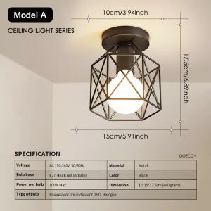 Ceiling Light Retro Geometric Industrial Chandelier Metal Cage Pendant Light for Living Dining Room Kitchen Aisle Corridor Balcony Entrance Loft