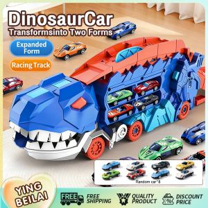 YBL Transforming Dinosaur Truck Toy with Diecast Racing Cars Dino Transport Vehicle for Kids