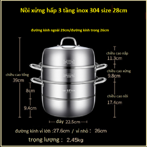 INOX 304  Nồi Hấp Đa Chức Năng GEDO-3 Tầng  Cao Cấp bếp Ga-Bếp Từ - Nồi Luộc Gà- Hấp Hải Sản Trọn Bộ Như Hình Tặng Gắp Nóng