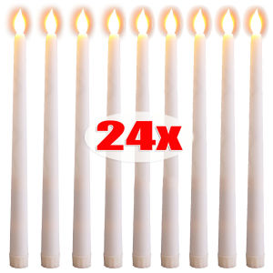 24Pcs Warm White Flameless Candle Lights Long Pole Electronic Flameless LED Taper Candles Lights  Party Wedding Birthday Decoration