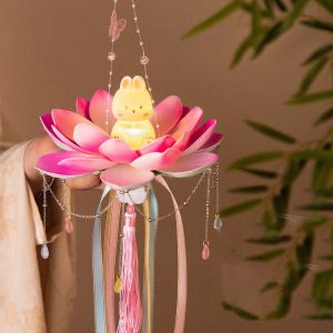ASDOME Material Package Lotus Flower Lanterns DIY Glowing Rabbit Lotus Lantern Ancient Style Handmade Mid-Autumn Festival Lantern Party Supplies