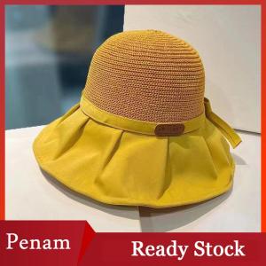 [PAM] Women Bucket Hat Summer UV Protection Big Wide Brim Beach Sun Hats Outdoor Travel Bows Panama Caps Ponytail Caps