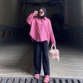 PROMO ATASAN WANITA LENGAN PANJANG KEMEJA LINEN OVERSIZE KOREAN PREMIUM LD 120 DAN LD 130. 