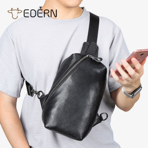 EDERN 2025 New Genuine Leather Chest Bag for Men Light Luxury Fashion Crossbody Bag Large Capacity Mens Sling Bag Waterproof Cowhide Chest Bag