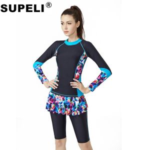 SUPERLI 2024 Long Sleeve Muslim Swimsuit Plus Size Burkinis Muslim Swimwear Women 2 Pieces Islamic Swimming Suit Full Body Swim Suit Bourkini