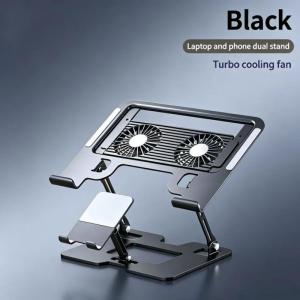 Dual-fan speed-adjustable laptop cooling stand—height-adjustable foldable and portable suitable for both smartphones and laptops