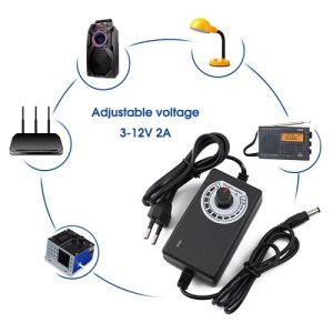 Bộ Adapter Núm Điều Chỉnh AC 3V-12V 2A Đa Năng AC/DC 100_220V Đi Kèm Jack Nguồn DC Đầu Cái 5.5x2.1mm