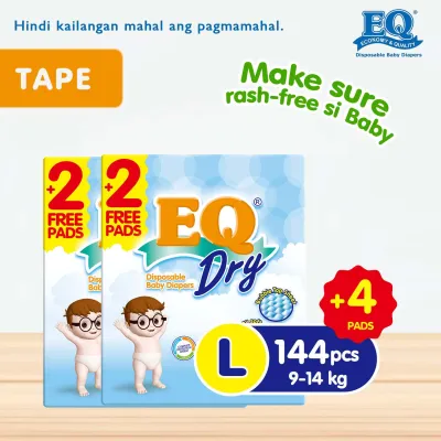 EQ Dry Mega Pack Large (9-14 kg) - 74 pcs x 2 packs (148 pcs) - Tape Diaper