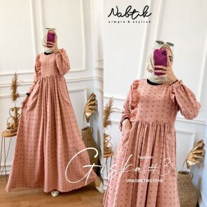 Giska #3 by Nabtik Gamis Maxi Dress Bahan Cringkle Uragiri Twotone LD 108 PB 140
