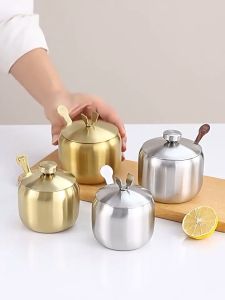 240ML Stainless Steel Seasoning Jar with Lid Spoon Kitchen Condiment Container Rustless Spice Jar
