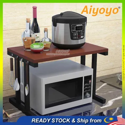 2 Tiers 2 Layer Wooden Microwave Oven Rack Electric Rice Cooker Storage Rack Kitchen Shelf Organizer Shelves Electrical Appliance