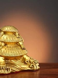 Ornaments Feng Shui Decor Dragon Turtle Ornaments 招财摆件 黄铜三代龟摆件 子母龙龟 复古铜龟工艺品 COD - YUESHAN