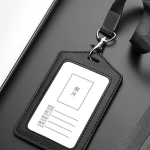 Leather Badge Holder ID Card Case Holder with Detachable Neck Lanyard
