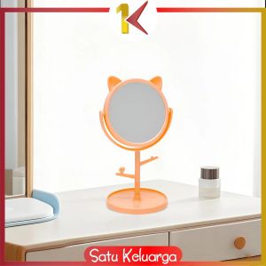 SK-K194 Cermin Make Up Bulat Motif Telinga Kucing Lucu Kaca Meja Rias Standing Mirror / Cermin Rias