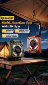 Foldable Fan with LED Light Cordless Hanging Kapis USB Rechargeable Outdoor Fan Lamp