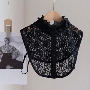 SUNNY BAR Elegant Detachable Fake Collar Easy To Match Hollow Flower Adjustable Neckline Gift White Black Lace Lapel Half Shirt Women