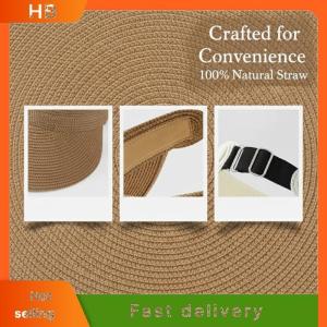 HB UPF50 Plus Straw Visor Hat For Women Wide Brim Sun Hat Foldable Lightweight Beach Cap For Hiking