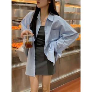 SelfLoveBuying w279 Womens Korean Oversize Fashion Casual long-sleeved Shirt Sun Protection Long Sleeve Shirt Summer Lady Blouse Top