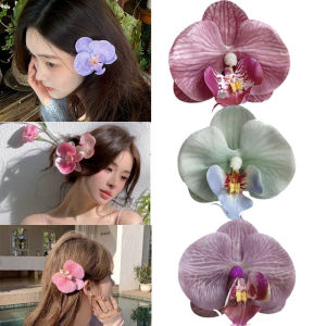 Sweet Girls Beautful Phalaenopsis Flower Hairpin Clips Sweet Flower Hairpin Phalaenopsis Design Side Bangs Hair Clip Lovely Girls Hair Accessory Fashion Hawaiian Style Exquisite Hair Ornament Perfect For Daily Dressing Beach Travel Holiday Party Casual St