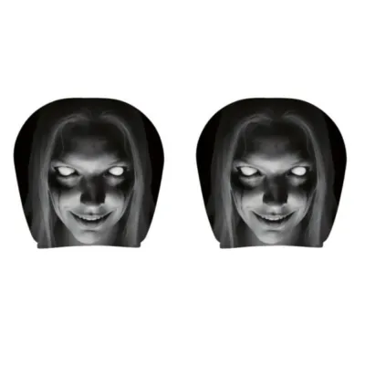 OOC 2pcs Soft Material Halloween Car Headrest Covers Lightweight Elastic Stretch Fabric Auto Interior Decoration Cover 2PCS Set Eye-catching Scary Print Seat Headrest Protectors Halloween