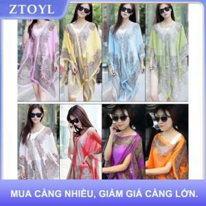 【ZTOYL】 Mùa Hè Mặt Trời Bảo Vệ Voan In Khăn Khăn Quàng Khăn Polyester Khăn Choàng Cho Phụ Nữ Bãi Biển Lụa Biến Trang Trí Khăn Choàng