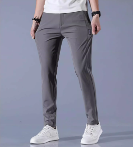 Summer high elasticity mens earth ice silk casual pants mens waistband can be tied super elastic pants summer mens hanging trousers