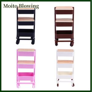 Moito 1:12 Dollhouse Trolley Dining Cart w Wheel Storage Shelf Furniture Decor Toy