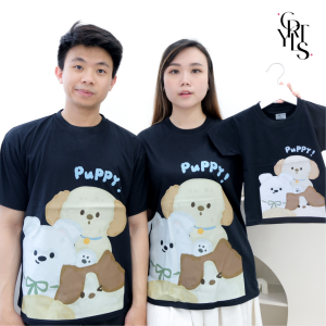 CAROTYLES S Kaos Couple Keluarga PUPPY PARTY Wanita dan Anak Lengan Pendek Katun