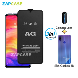 Xioami Redmi Note 77 Pro PAKET 3in1 Tempered Glass Anti Glare Free Camera Lens dan Skin Carbon