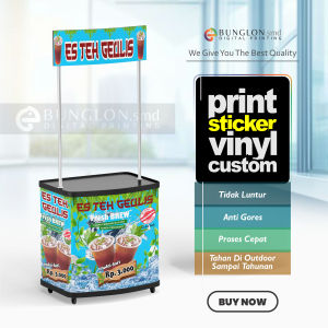 CETAK STIKER MEJA BOTH ES TEH GEULIS MEJA JUALAN EVENT DESK FREE REQUEST DESAIN