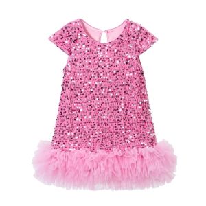【✅MIỄN PHÍ SHIP CHO 1 SẢN PHẨM】 WAPKTY Lưới Váy áo vest đính sa cho bé gái Tay áo ngắn Lông xù Váy đính sa cho bé gái Thanh lịch Váy công chúa Tutu Tiệc sinh nhật