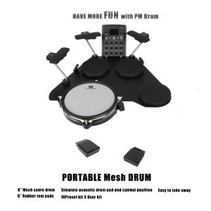 【Best Seller】Minsine Portable Table Top Electronic Drum Set for Beginner With Snare Quiet Mesh Drum